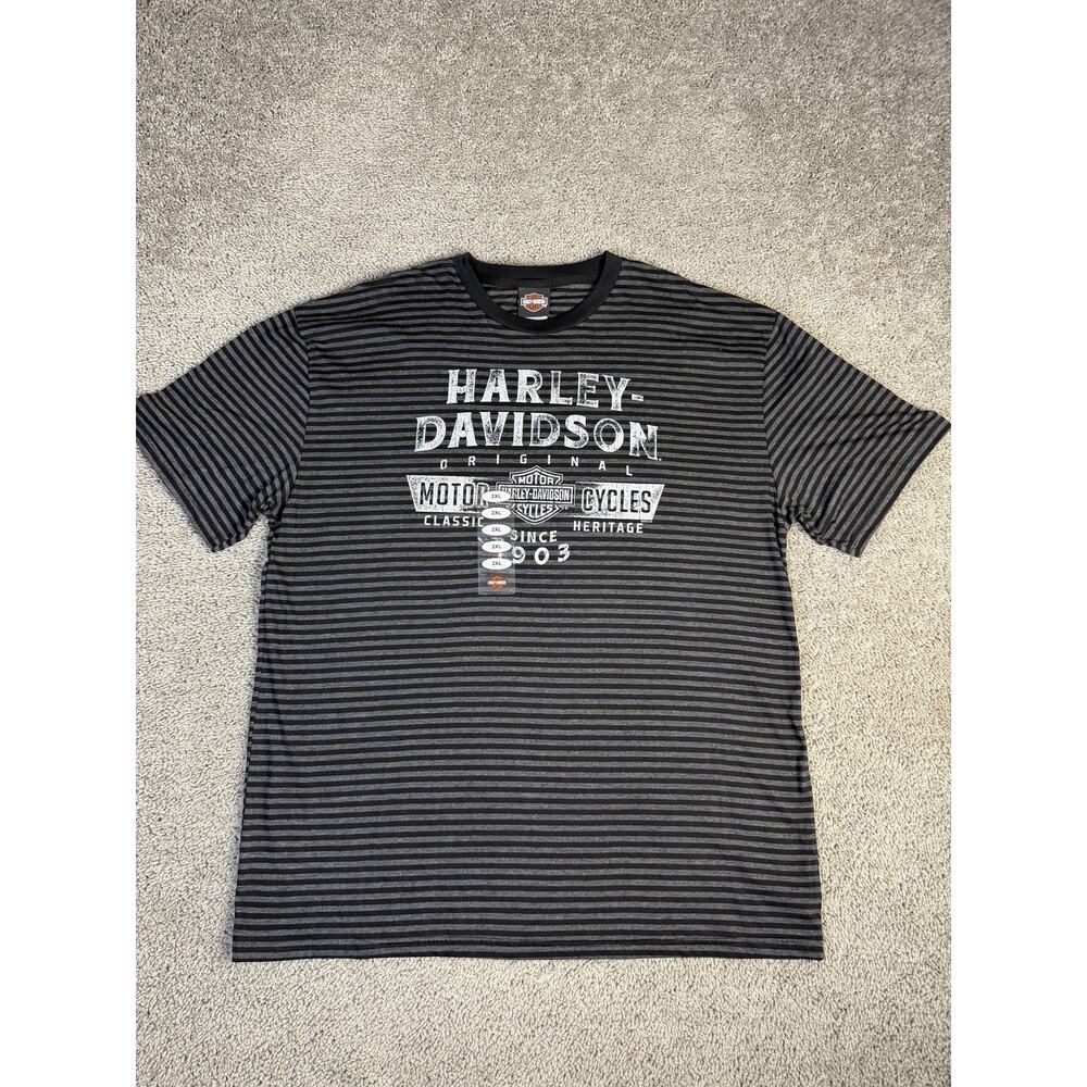 Harley-Davidson Shirt Mens 2XL Gray Striped Original 1903 Graphic Crew Neck